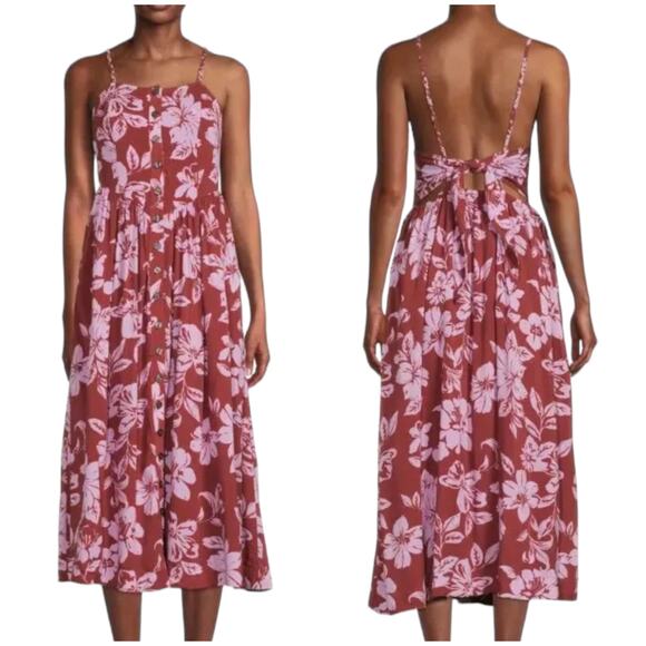 Free People NWT The Perfect Sundress Floral Midi Button Dress Size M Tie Back - Picture 1 of 12